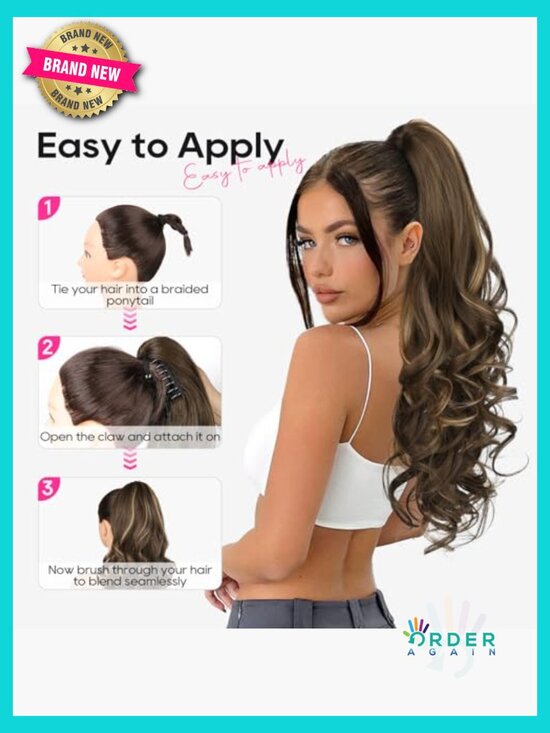 24 Inch Curly Wavy Claw Clip Ponytail Extension Lightweight Natural Volume main image 5